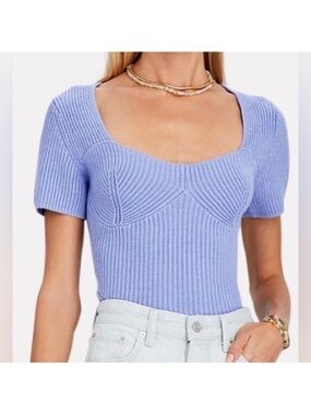 STAUD Buxton Rib Knit Short Sleeve Top Periwinkle Size XS